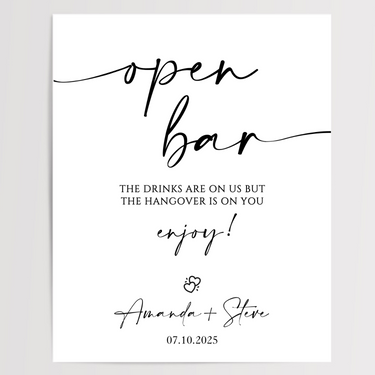 Open Bar Printed Wedding Signs
